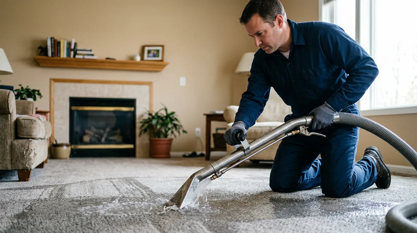 Water damage restoration technician working near Corning, NY